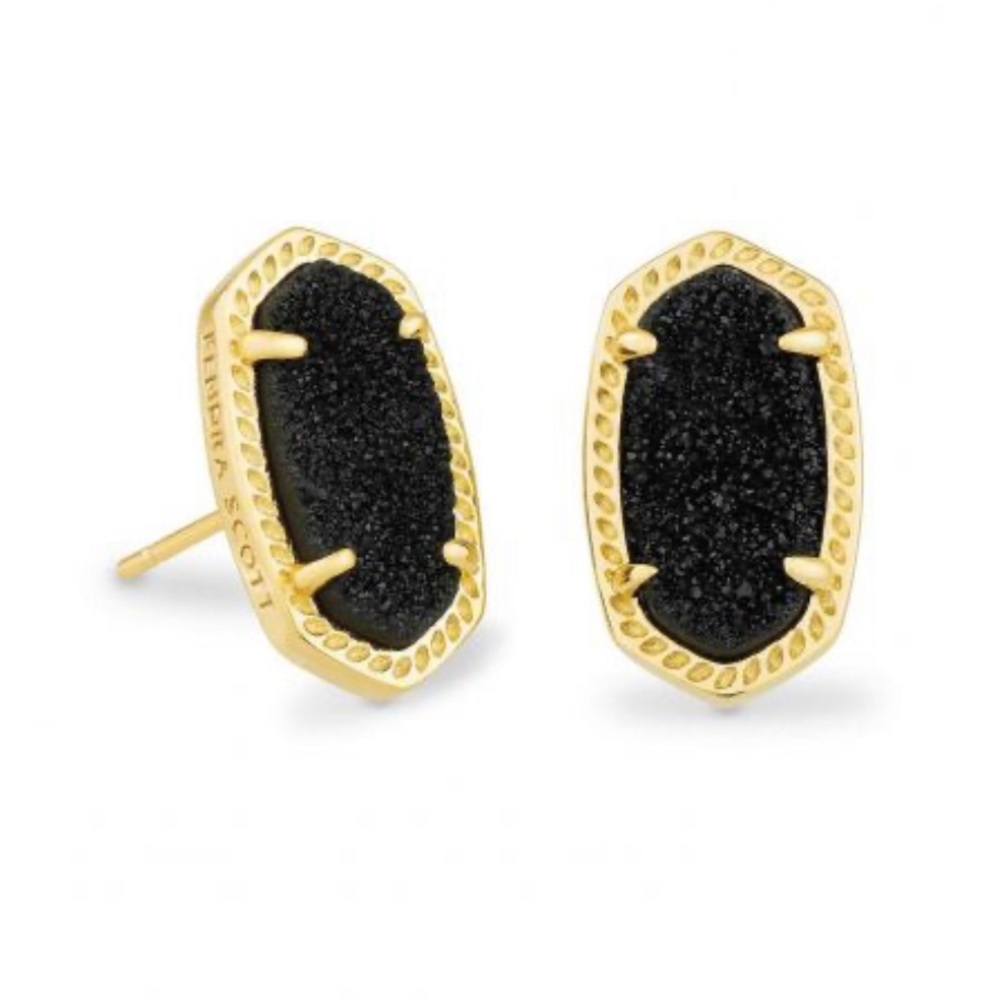 NWOT Kendra Scott Ellie Gold Stud Earrings in Black druzy